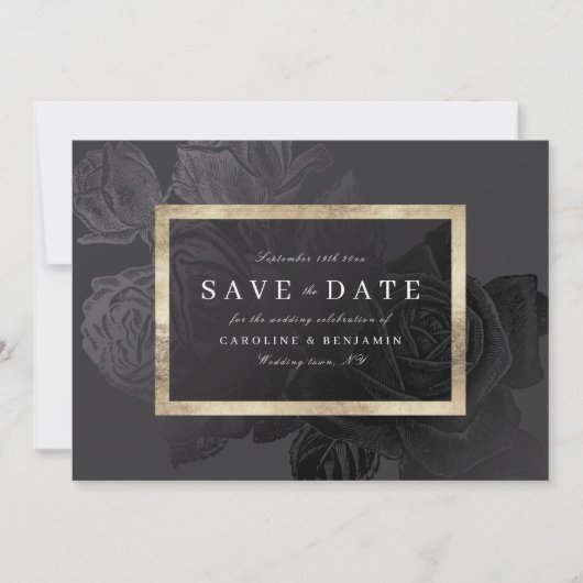 Luxe roos zwarte botanisch, behalve de datum save the date (Voorkant)