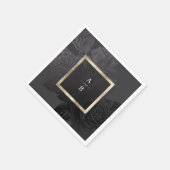 Luxe roos zwarte botanische bruiloft monogram servet (Hoek)