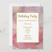 LUXE ROSE BLEU MARBRE ROSE ANNIVERSAIRE INVITATION (Devant)