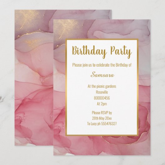 LUXE ROSE BLEU MARBRE ROSE ANNIVERSAIRE INVITATION (Devant / Derrière)