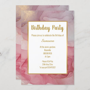 LUXE ROSE BLEU MARBRE ROSE ANNIVERSAIRE INVITATION