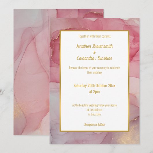 LUXE ROSE BLUSH MARBRE FAIRE-PART DE MARIAGE (Devant / Derrière)