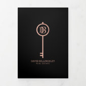 Luxe Rose Gold Skeleton Key Real Estate Brochure (Page de couverture)