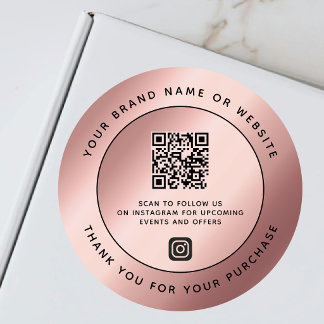 Luxe Rose Goud Metallic Dank U QR Code Ronde Sticker