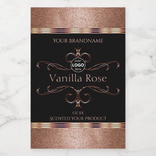 Luxe  Rosegold Black Product Labels Logo Voedselcontainer Etiket (Enkel label)