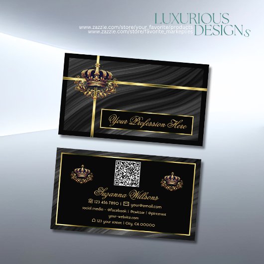 Luxe Royal Black Gold Crown met QR Code Noble Visitekaartje