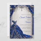 Luxe Royal Blauw Zilver Sweet 16 Kaart (Voorkant)