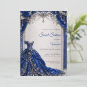 Luxe Royal Blauw Zilver Sweet 16 Kaart (Staand voorkant)