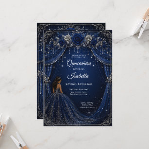 Luxe Royal Blue Princess Quinceañera Uitnodiging