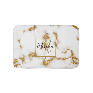 Luxe royal elegant Marble Gold monogram Badmat