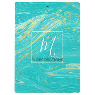 Luxe Royal Marble Gold Blue Monogram Business Klembord