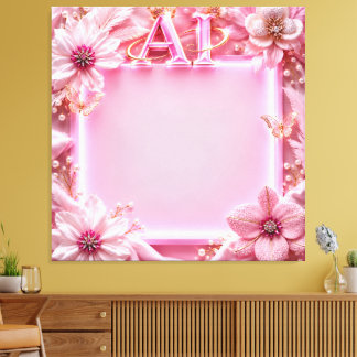 Luxe Roze AI Bloem Kader – Elegant 1:1 Digitaal Canvas Afdruk