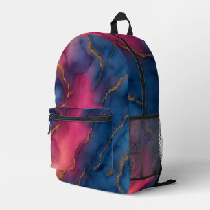 Luxe Roze Blauw Goud Marmeren Rugzak