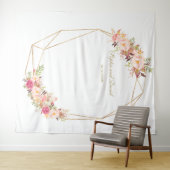 Luxe Roze Bloem Goud Bruiloft Photo Booth Wandkleed (In Situ (horizontaal))