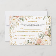 Luxe Roze Bloem RSVP Trouwkaart