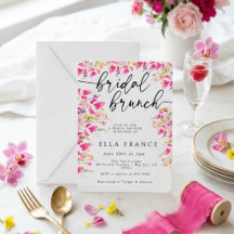 Luxe roze bloemachtige bruidsbrunch uitnodiging
