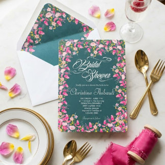 Luxe Roze Bloemachtige Bruidsuitnodiging Kaart