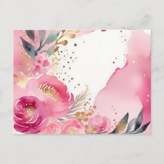 Luxe Roze Bloemen Goud Briefkaart