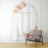 Luxe Roze Bloemen Goud Trouwfotocabine Wandkleed (In situ)