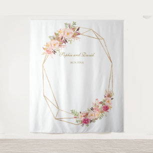 Luxe Roze Bloemengoud Bruiloftsfotocabine Wandkleed