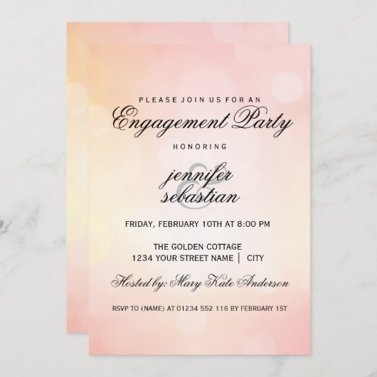 Luxe roze bokeh licht chique verlovingsfeest kaart (Voorkant / Achterkant)