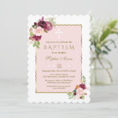 Luxe Roze Bourgondië Saffraan Bloemen Gouden Doop Kaart (Staand voorkant)