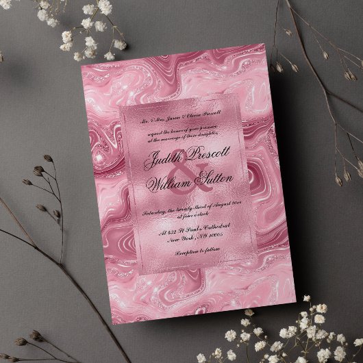 Luxe roze bruine bruideglitter marmer Wedding Kaart