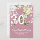 Luxe Roze Champagne Bloemen 30e Verjaardagsfeest Kaart (Voorkant)