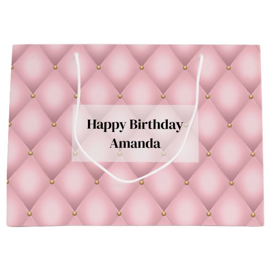 Luxe roze getufte diamanten patroon verjaardag groot cadeauzakje (Voorkant)