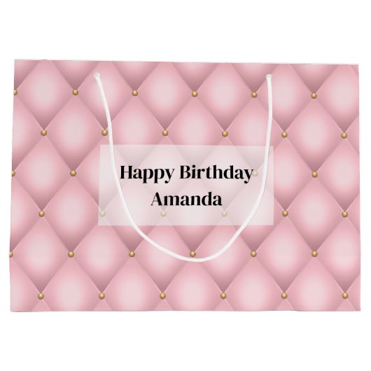 Luxe roze getufte diamanten patroon verjaardag groot cadeauzakje (Achterkant)