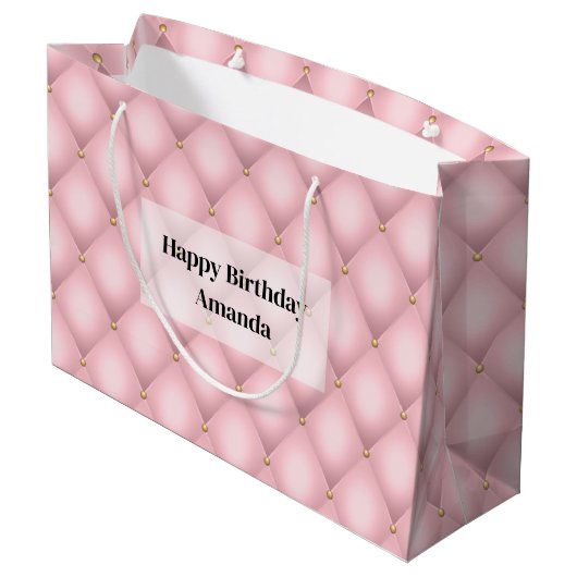 Luxe roze getufte diamanten patroon verjaardag groot cadeauzakje (Achterkant Gekanteld)