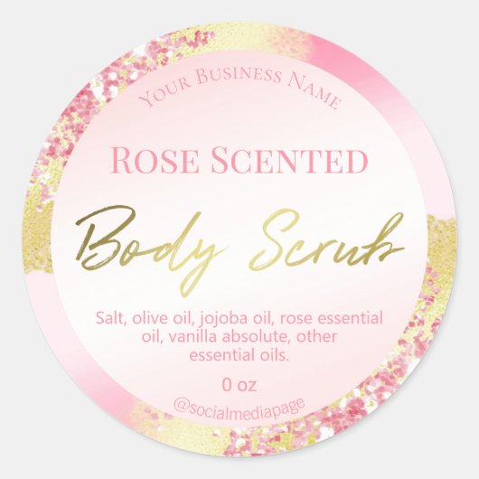 Luxe roze glitter gouden inkt body scrub labels (Voorkant)