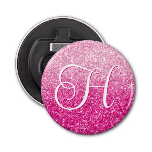 Luxe Roze Glitter Gradiënt Monogram Button Flesopener