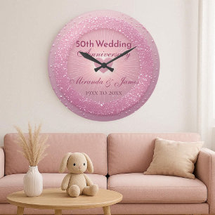 Luxe Roze Glitter Hart 50ste Trouwdag Jubileum Grote Klok