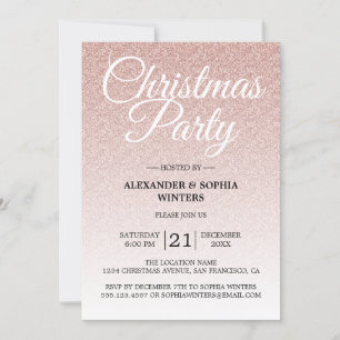 Luxe Roze Glitter Ombre Kerstfeest Uitnodiging