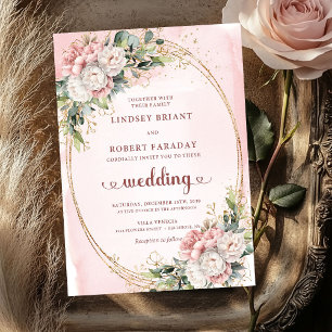 Luxe Roze Goud Blush Bloem Bruiloft Uitnodiging