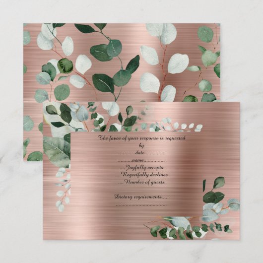 LUXE ROZE GOUD BOTANISCHE RESPONSEKAART RSVP KAARTJE (Voorkant / Achterkant)