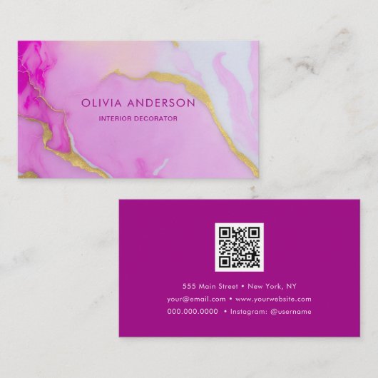 Luxe Roze Goud QR Code Mode Trendy Modern Visitekaartje (Voorkant / Achterkant)