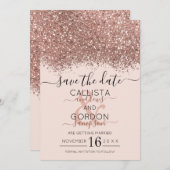 Luxe Roze Goud Roze Glitters Confetti Bruiloft Save The Date (Voorkant / Achterkant)