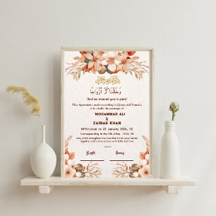 Luxe Roze Gouden Bloem Kader Nikah-contract Poster