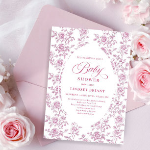 Luxe roze gouden bloemrozen babyshower uitnodiging