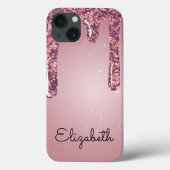 Luxe Roze Gouden Druppelende Glitters Case-Mate iPhone Case (Achterkant)