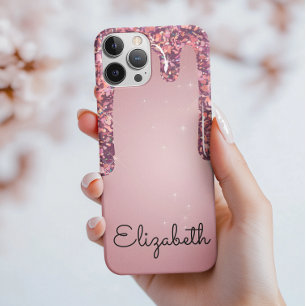 Luxe Roze Gouden Druppelende Glitters iPhone 13 Hoesje