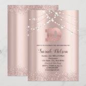 Luxe roze gouden glinster slingerlichten uitnodigi kaart (Voorkant / Achterkant)