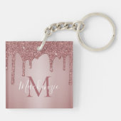 Luxe roze gouden glinsterende druppels monogram sleutelhanger (Achterkant)