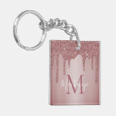 Luxe Roze Gouden Glitter Drips Monogram Sleutelhanger (Voorkant Links)