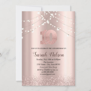 Luxe Roze Gouden Glitter Sliert Lichtjes Uitnodigi Kaart