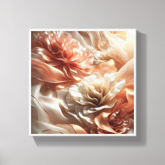 Luxe Roze Gouden Zijde Bloemen - Abstracte Vloeist Canvas Afdruk