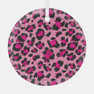 Luxe roze luipaard, dessin. glas ornament