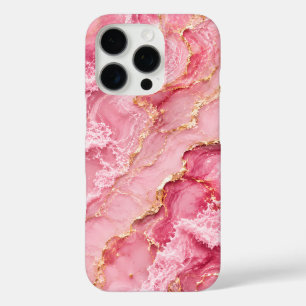 Luxe roze oceaanmarmer met gouden aders iPhone 16 pro hoesje